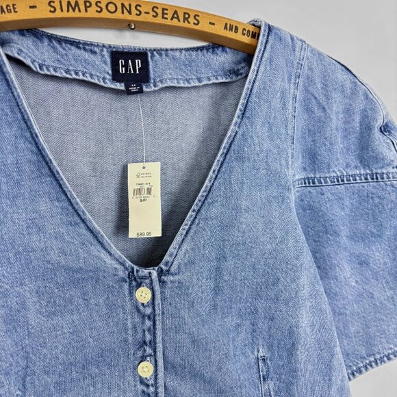 GAP Women’s Barrel Sleeve Denim Blouse Button Up Top Blue Size Small - Picture 6 of 8